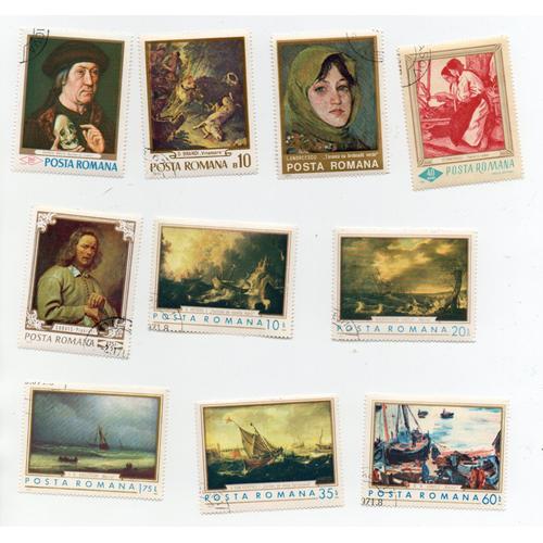 Roumanie- Lot De 10 Timbres Oblitérés- Tableaux