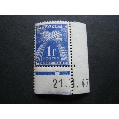 Timbre-Taxe France Neuf ** Type Gerbes De Blé 1f Bleu-Violet - N° 81 - Angle De Feuille Daté 21.1.1947