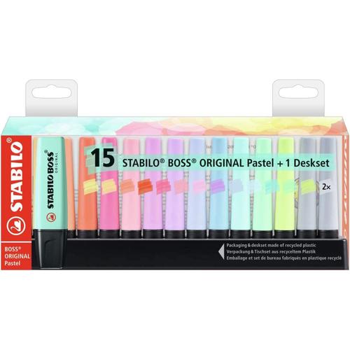 Stabilo Set De Bureau De 15 Surligneurs Boss Original Pastel