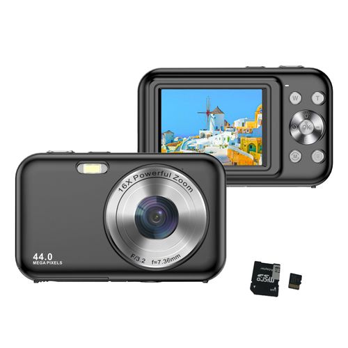 Appareil photo numérique 1080P 44MP 16 x zoom Écran 2,4 pouces, carte 32 Go Le noir