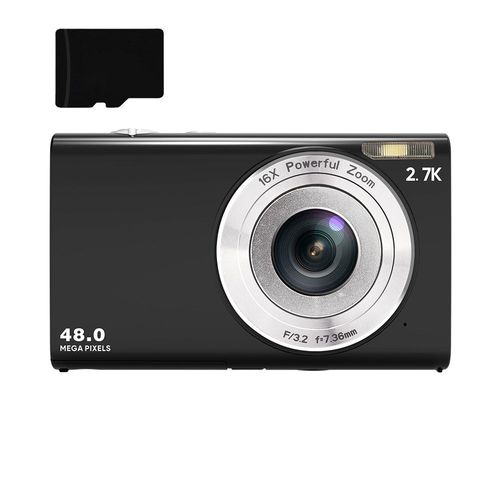 Appareil photo numérique 48MP 2,7K FHD zoom numérique 16X, webcam, mise au point automatique Le noir