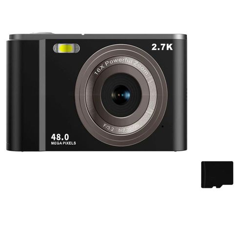 Appareil photo numérique 2,7K 48MP 1080P, zoom 16x, carte mémoire 32 Go Le noir