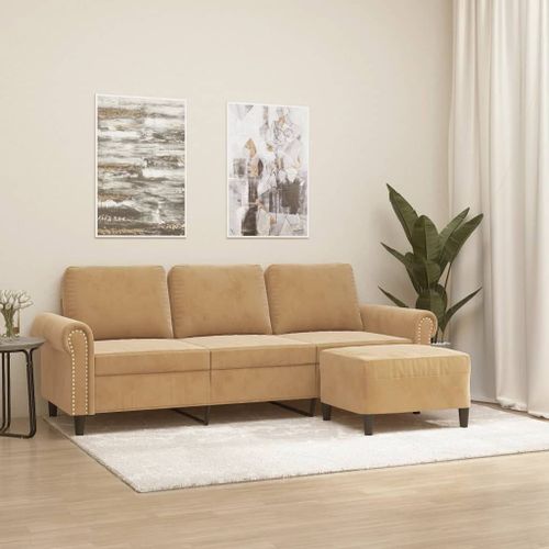 Vidaxl Canapé À 3 Places Avec Repose-Pieds Marron 180 Cm Velours