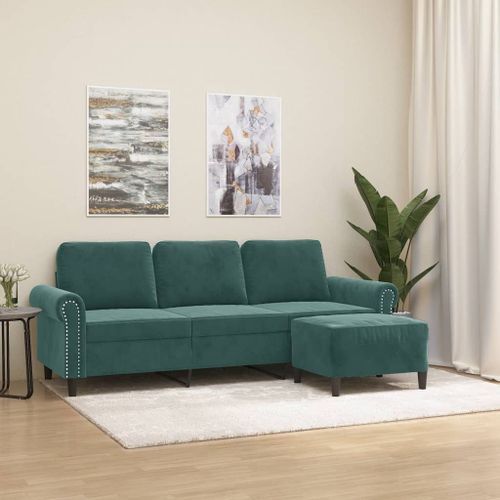 Vidaxl Canapé À 3 Places Avec Repose-Pieds Vert Foncé 180 Cm Velours