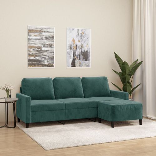 Vidaxl Canapé À 3 Places Avec Repose-Pieds Vert Foncé 180 Cm Velours