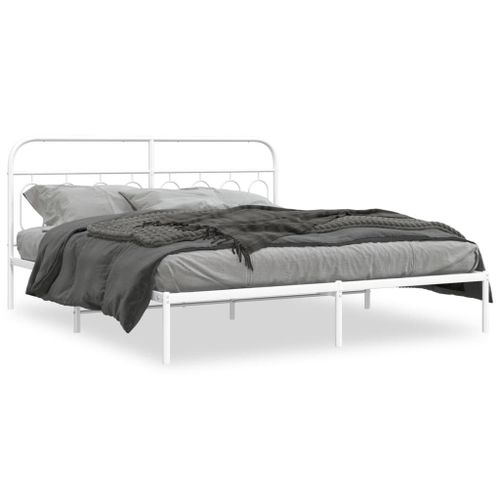 Vidaxl Cadre De Lit Métal Avec Tête De Lit Blanc 160x200 Cm