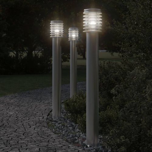 Vidaxl Lampadaires D'extérieur 3 Pcs Argenté 110 Cm Acier Inoxydable