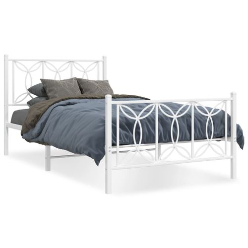 Vidaxl Cadre De Lit Métal Sans Matelas Et Pied De Lit Blanc 100x190 Cm