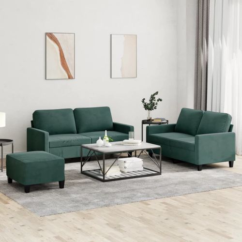 Vidaxl Ensemble De Canapés 3 Pcs Avec Coussins Vert Foncé Velours
