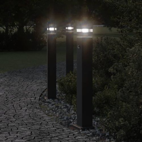 Vidaxl Lampadaires D'extérieur Avec Capteur 3 Pcs Noir 80 Cm Aluminium