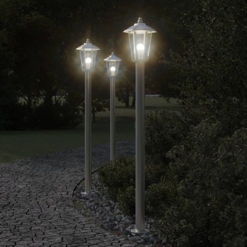 Vidaxl Lampadaires D'extérieur 3 Pcs Argenté 120 Cm Acier Inoxydable