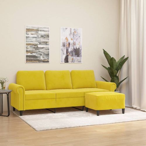 Vidaxl Canapé À 3 Places Avec Repose-Pieds Jaune 180 Cm Velours