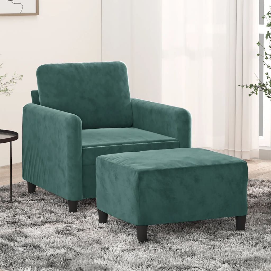Vidaxl Fauteuil Avec Repose-Pied Vert Foncé 60 Cm Velours