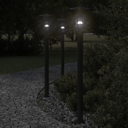 Vidaxl Lampadaires D'extérieur 3 Pcs Noir 100 Cm Acier Inoxydable