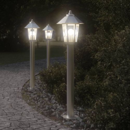 Vidaxl Lampadaires D'extérieur 3 Pcs Argenté 80 Cm Acier Inoxydable