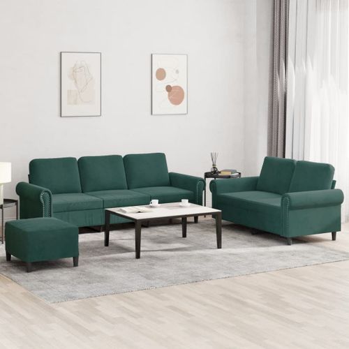 Vidaxl Ensemble De Canapés 3 Pcs Avec Coussins Vert Foncé Velours