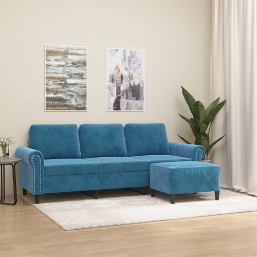 Vidaxl Canapé À 3 Places Avec Repose-Pieds Bleu 180 Cm Velours