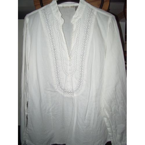 Chemise Blanche Brodée Argenté Devant Taille 40 Manches Longues