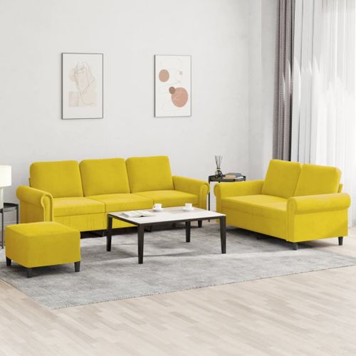 Vidaxl Ensemble De Canapés 3 Pcs Avec Coussins Jaune Velours
