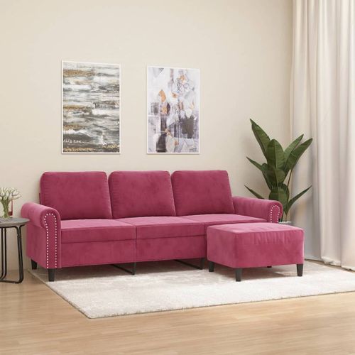 Vidaxl Canapé À 3 Places Et Repose-Pieds Rouge Bordeaux 180 Cm Velours
