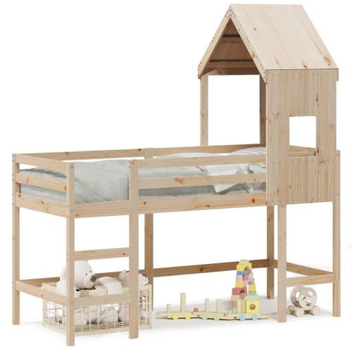 Vidaxl Lit Superposé Et Échelle Et Toit 90x200 Cm Bois De Pin Massif