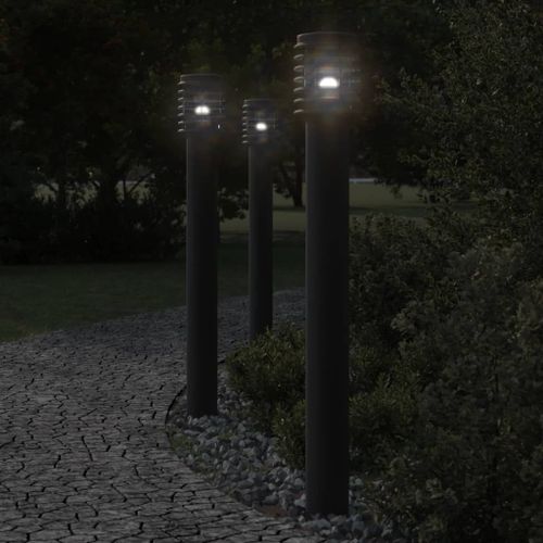 Vidaxl Lampadaires D'extérieur 3 Pcs Noir 110 Cm Acier Inoxydable