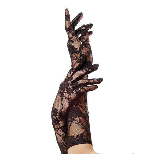 Gants Sexy Longs Noirs Résille Motif Floral Leg Avenue