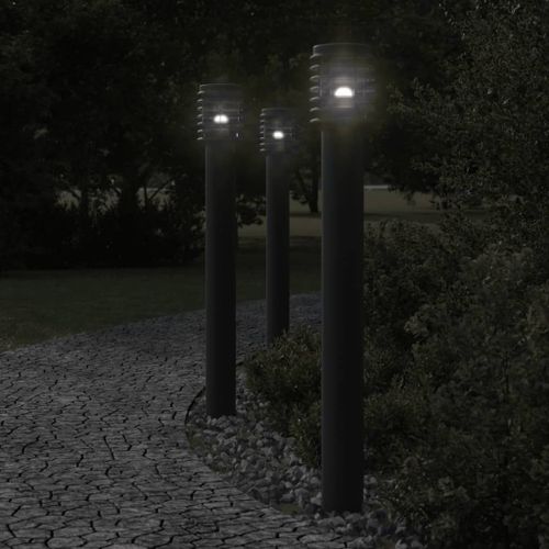 Vidaxl Lampadaires D'extérieur Avec Sortie 3 Pcs Noir Acier Inoxydable