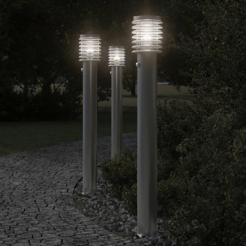 Vidaxl Lampadaires D'extérieur Avec Capteurs 3 Pcs Acier Inoxydable