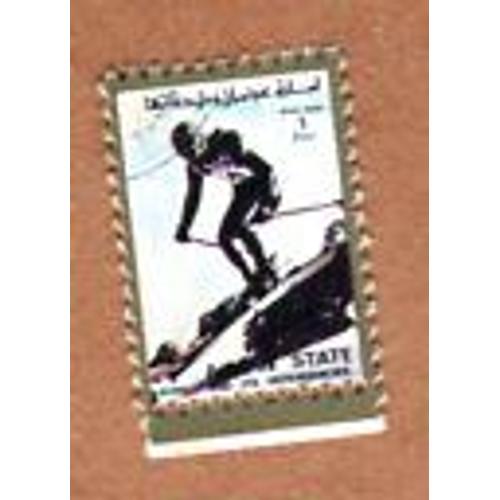 Timbre Oblitéré - Petit Format - " Downhill Skiing " - 1 Riyal - Ajman ( Emirats Arabes Unis ) - 1973