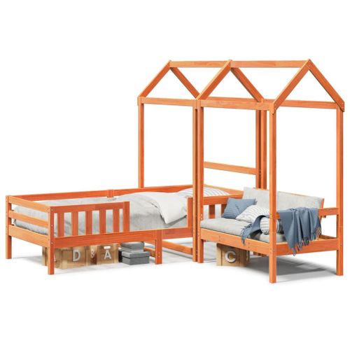 Vidaxl Ensemble De Lit Et De Banc Avec Toit Sans Matelas 90x200 Cm