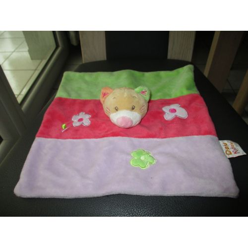 Doudou Plat Chat/Ours Vert/Rouge/Violet Imprimé Fleurs Doukidou