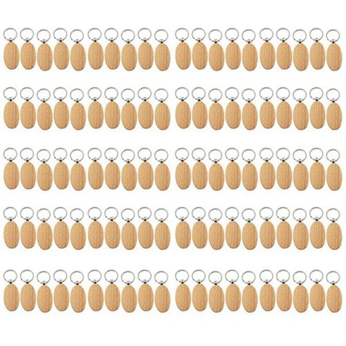 100 Pièces Vierge Ovale Ellipse Porte-Clés En Bois Bricolage Promotion Porte-Clés Pendentif Porte-Clés Étiquettes Cadeaux Promotionnels