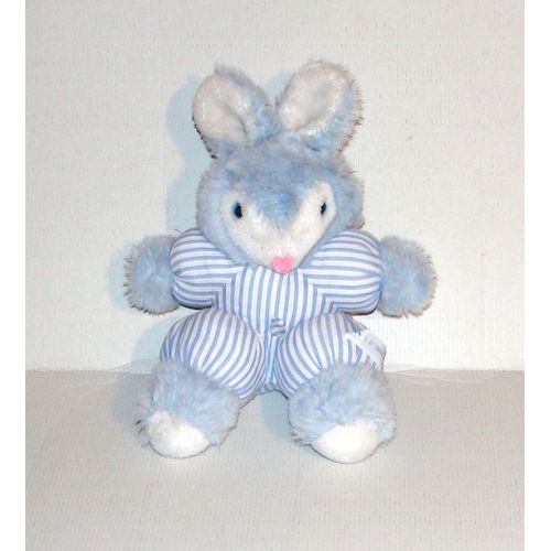 Peluche Lapin Bleu Rayé Sucre D'orge Vintage Doudou Lapin Corps En Tissus 29 Cm
