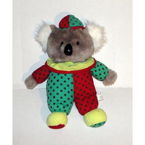 Peluche Koala Clown Giftoys Vintage Doudou Koala Tissus Rouge Vert 27 Cm