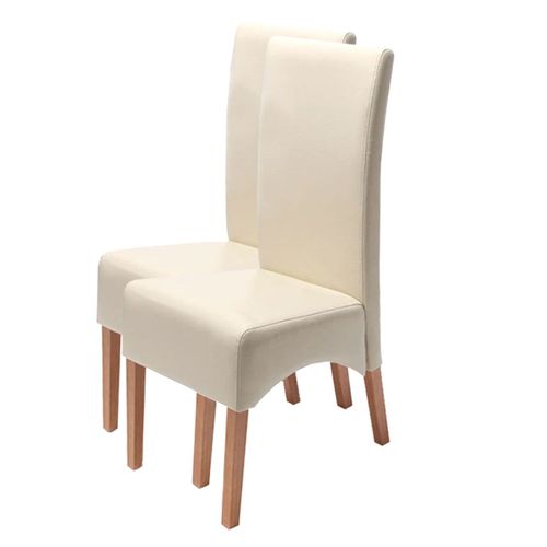 Lot De 2 Chaises Latina, Salle À Manger, Cuir Reconstitué   Couleur Crème, Pieds Clairs