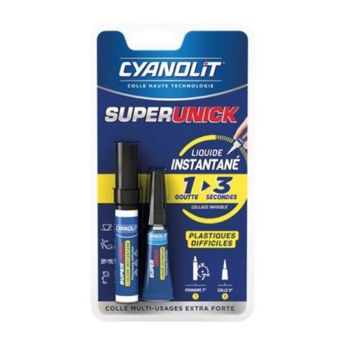 CYANOLIT SUPERUNICK GLUE LIQUIDE INSTANTANE 3045203001154 PLASTIQUE DIFFICILE AUTO MOTO COLLE + PRIMAIRE BRICOLAGE REPARER REPARATION MAISON ART COMASOUND KARTEL CSK ONLINE