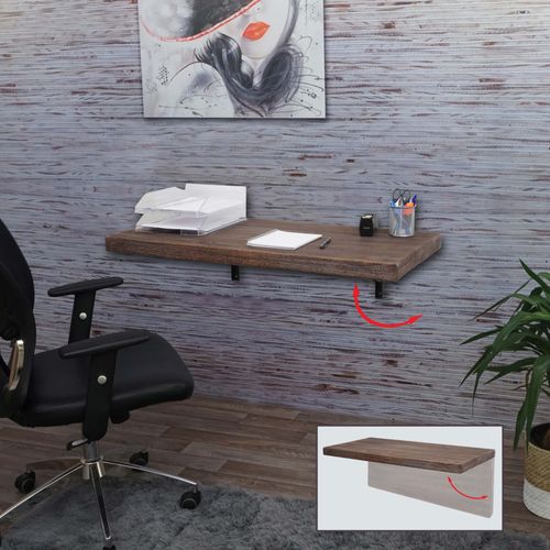 Table Murale Hwc-H48, Table Pliante Murale En Bois Massif   100x50cm Brun Miteux