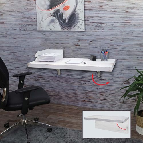 Table Murale Hwc-H48, Table Pliante Murale En Bois Massif   100x50cm Shabby Blanc