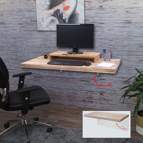 Table Murale Hwc-H48, Table Pliante Murale En Bois Massif   120x60cm Couleur Naturelle