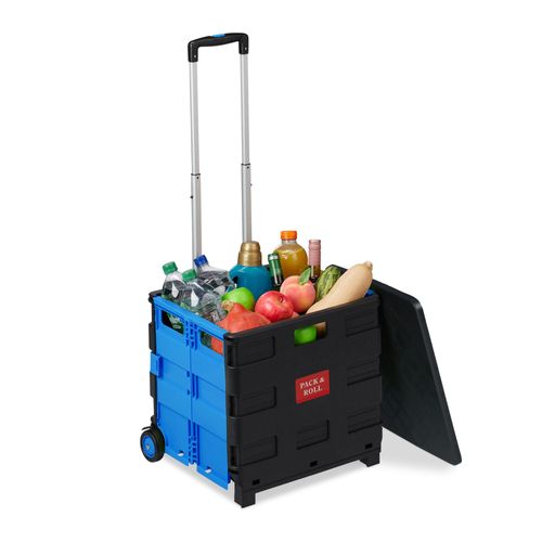 Relaxdays Chariot de courses pliable Poussette de marché avec roulettes et couvercle