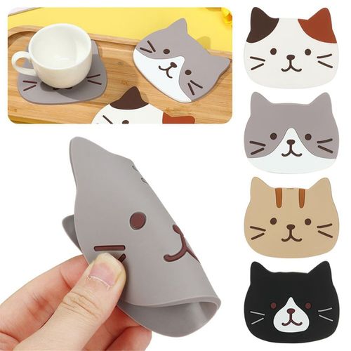 Support de Tapis Tasse Antidérapant en Forme Chat, au Café, Thé, Dessous Verre Dessin Animé, Boisson Chaude, Coussin Isolé Cuisine