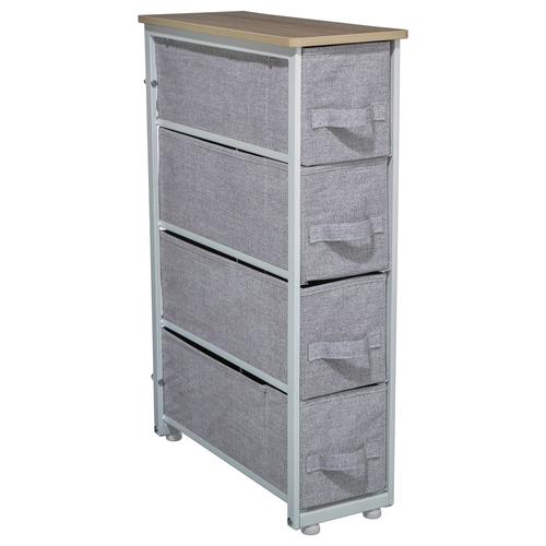 Etagère En Tissu À Roulettes 4 Tiroirs - 20 X 75 Cm - Gris Clair