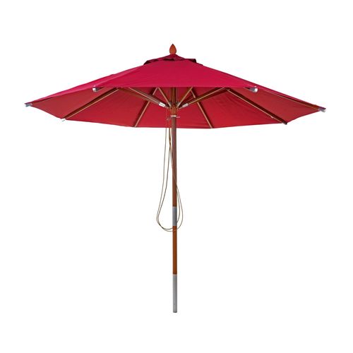 Parasol En Bois Hwc-C57, Parasol De Jardin, Polyester/Bois 14kg, Corde Ronde Ø3m Antichocs   Bordeaux