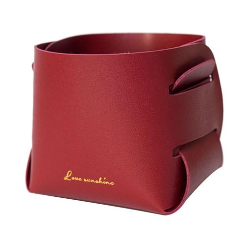 Panier de Rangement Organisateur de Bureau Pliable Cubes de Rangement en Cuir Clé CosméTique Panier de Rangement pour Articles Divers, Vin Rouge