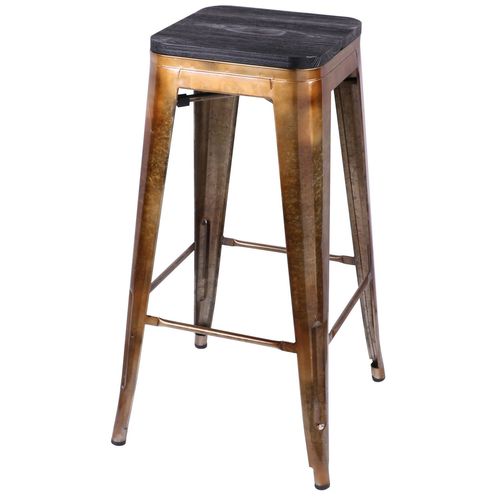 Tabouret De Bar Vintage Liv - H. 77 Cm - Doré Et Noir