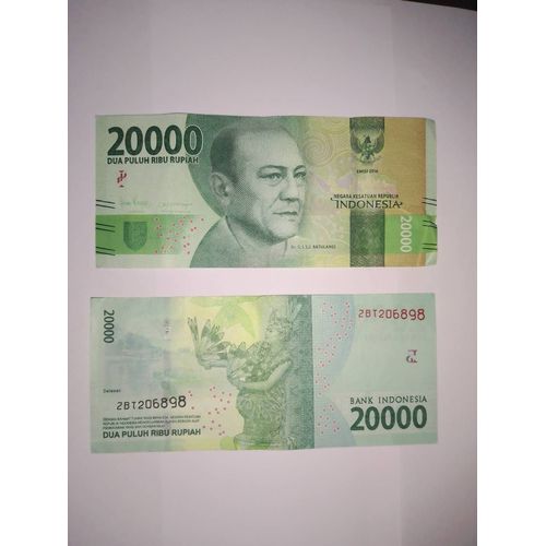 Billet 20 000 Roupies Indonésiennes 2016, État Neuf.