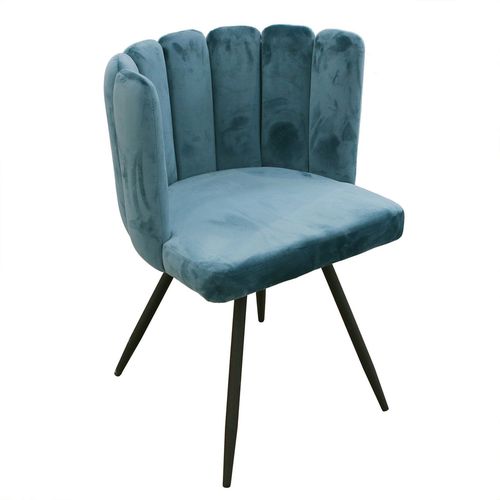 Chaise Design Effet Velours Ariel - Bleu Canard