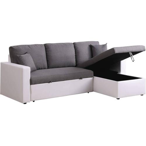 Canapé D'angle Convertible Avec Coffre "Alain" - 221 X 145 X 85 Cm - 3 Places - Gris / Blanc