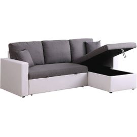 Canapé D'angle Convertible Avec Coffre "Alain" - 221 X 145 X 85 Cm - 3 Places - Gris / Blanc